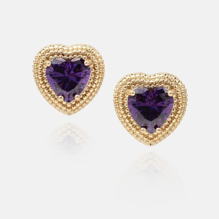 Earring tal-Qalb taż-żirkon kubu amethyst